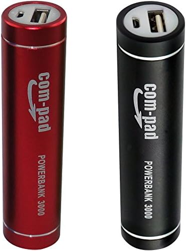 (2 Pack) COM-PAD Power Bank 3000 Cell Phone Mobile Battery Charger USB - Backup Power Pack for iPhone, Samsung Galaxy, Bluetooth Speaker Wireless. 2xFREE USB Cable & Bag included! black+red