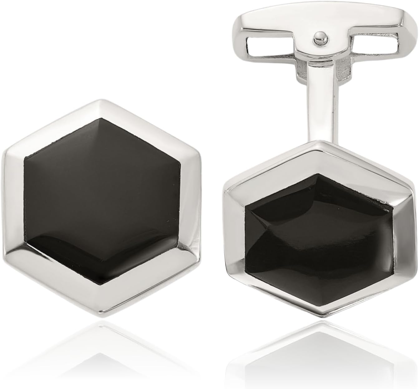 IceCarats 925 Sterling Silver Black Onyx Cuff Links Prong Set Geometric Matte For Him