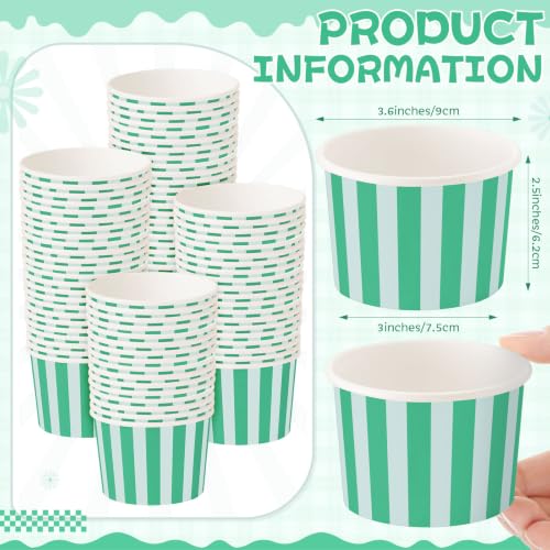 Image of Zopeal 50 Count Teal and Light Blue Striped Ice Cream Cups Dessert Bowls
