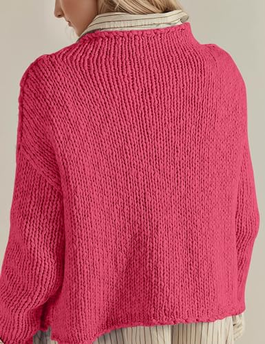 Women Long Sleeve Roll Neck Crop Sweaters Casual Crewneck Raw Hem Oversized Lightweight Knit Pullover Tops3