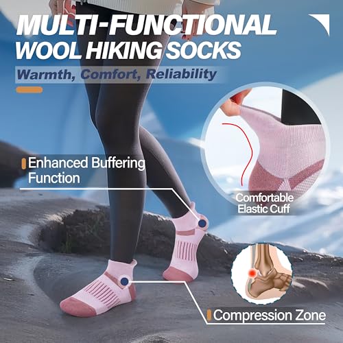 Image of 6 Pairs Merino Wool Ankle Running Hiking Socks Compression Support Breathable Thick Cushion No Show Socks for Women Men