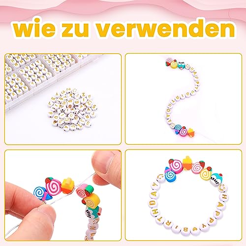 DTYDECLE 1400 Stück Goldene Alphabet Perlen, 7 mm Acryl Rund Buchstaben perlen Set Herzen Spacer Perlen für Schmuckherstellung DIY Armbänder Halsketten Handwerk