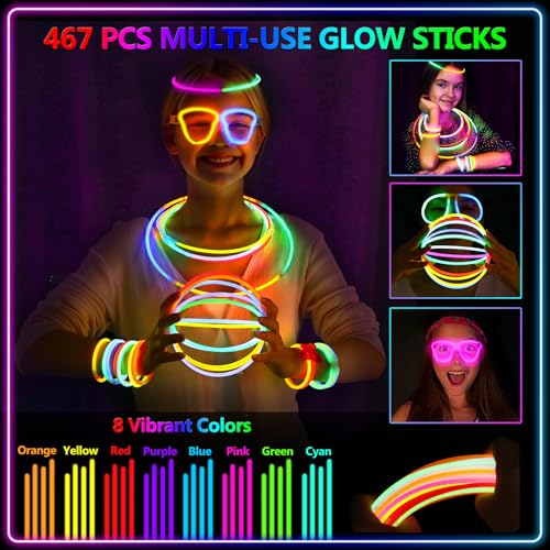 image for BUDI 467Pcs Glow Sticks Halloween Party Favors for Kids Adult Glow in 