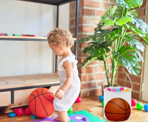 Image of Basketball Basket Kids Storage Basket Baby Gift Basket Rectangular Cute Toy Storage Bin Box Organizer Book Shelf Basket Dinosaur Room Decor(Basketball)