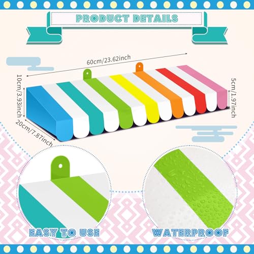 Image of Boao 4 Pcs 3D Cardboard Awning Decor,Rainbow,Striped Style | Paper Awning, Circus Carnival Theme, For Bulletin Board, Lemonade Stand, Bakery & Ice Cream Truck, Wall Window Backdrop