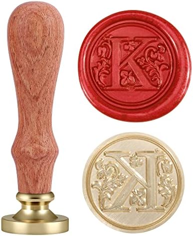 Yoption Retro Letter K Wax Seal Stamp, Vintage Alphabet Initial Sealing Wax Stamp Brass Head Wooden Handle for Wedding Party Invitation Envelopes (K)