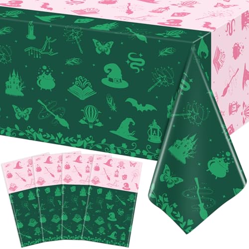 TYXIVO 4 Pcs Witch Party Tablecloth Witch Birthday Party Decorations Tablecover Rectangle 51x86inch Plastic Magical Table Decors Cloth for Kids Baby Shower Wedding Party Supplies