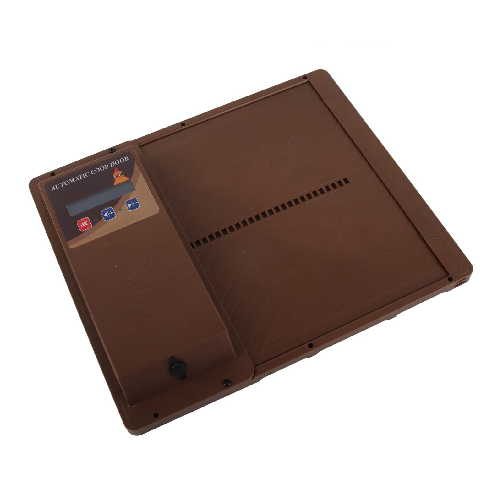Porta automatica per pollaio USB con apertura orizzontale Apriporta automatica per pollaio Ampio schermo LCD programmabile con timer con avviso di batteria scarica (Brown)