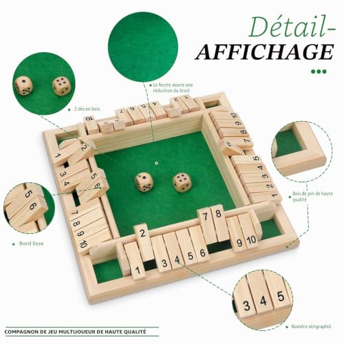 Jeu de Plateau en Bois 4 Faces Un Jeu Classique de mathé Familial pour Enfants Family Party Gift Durable – vue 6