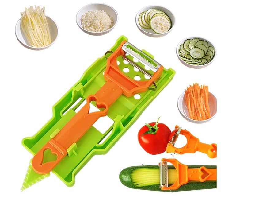 Casbomy Multifunctional Kitchenware Set, 3-in-1 Peeler Multifunctional Single Blade Peeler, Lemon Squeezer Potato Peeler, Multi Cutter and Julienne Set with Grating Plate Great for Fruit and Vegetable