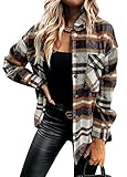 KOOSUFA Damen Karierte Hemdjacke Filzjacke Holzfällerjacke Winter Hemdbluse Langarm Karohemd Kariertes Karo Hemd Blusenshirt Boyfriend Mantel S M L XL (Orange, M)