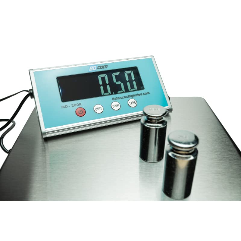 BDCOM MD-200K Báscula de paquetería (200kg x 100g) plato de 27x27cm, alimentación a pilas y a 220 V, ideal para paquetes y cajas