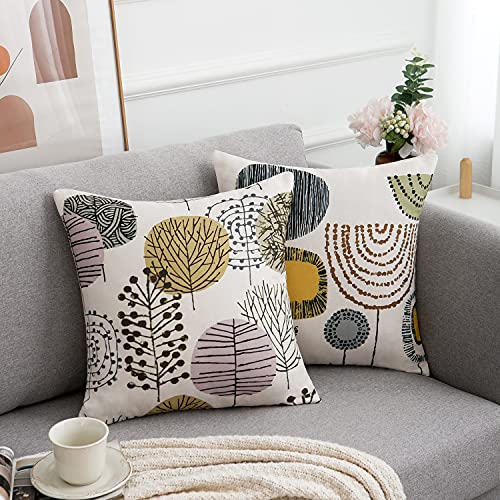 RYBornament 4er Set Dekorativ Kissenbezug 45x45 Blume Kissenhülle Sofakissen Outdoor Kissen Beige Abstrakter Kissenbezug Vintage Bauernhaus Leinen Quadratischer Kissen Für Sofa,Wohnzimmer Garten