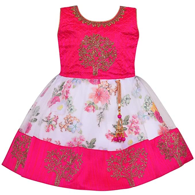 Image of Wish Karo Baby Girls Knee Length Satin Embroidered Party Dress-(fe2913nw)