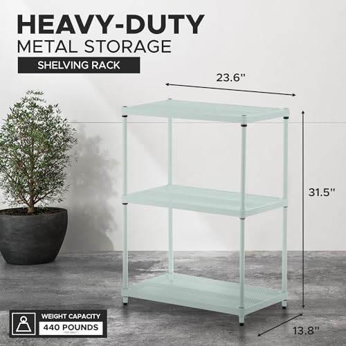 Design Ideas MeshWorks 3 Tier Full-Size Metal Storage Shelving Unit Rack for Kitchen, Office, and Garage Organization, 23.6” x 13.8” x 31.5,” Green - Thumbnail 3