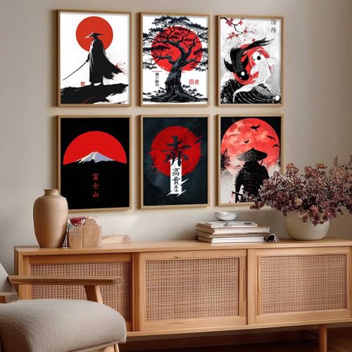 Image of HOTHOUSE Samurai Theme Posters with Frame | Samurai Characters Poster with Frames | Aesthetic Japanese Art Framed Poster for Bedroom Living Room Gaming Room Wall Decor Set Of 6 (10X13 inch)