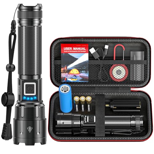 BUCASA Taschenlampe LED Aufladbar 1000000 Lumen, LED Taschenlampe Extrem Hell XHP70.2 Batteriebetrieben USB, Starke Taktische Taschenlampen, IP67...