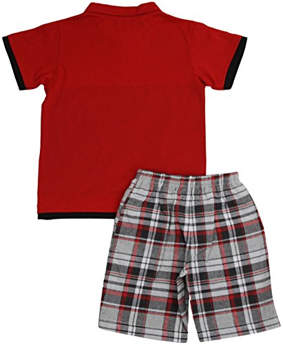 Image of ToBeInStyle Boys' 2-Piece Graphic Top & Plaid Shorts Outfit Set - Polo or V-Neck Tee