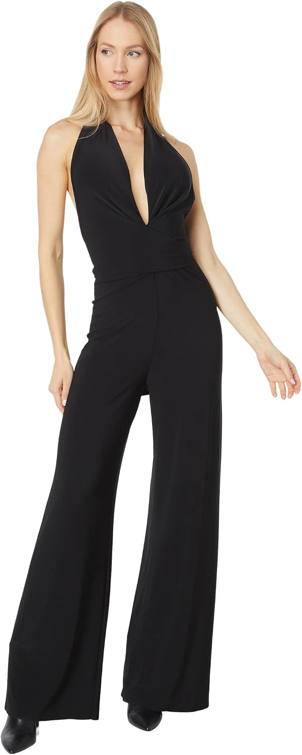 Norma Kamali Halter Wrap Straight Leg Jumpsuit