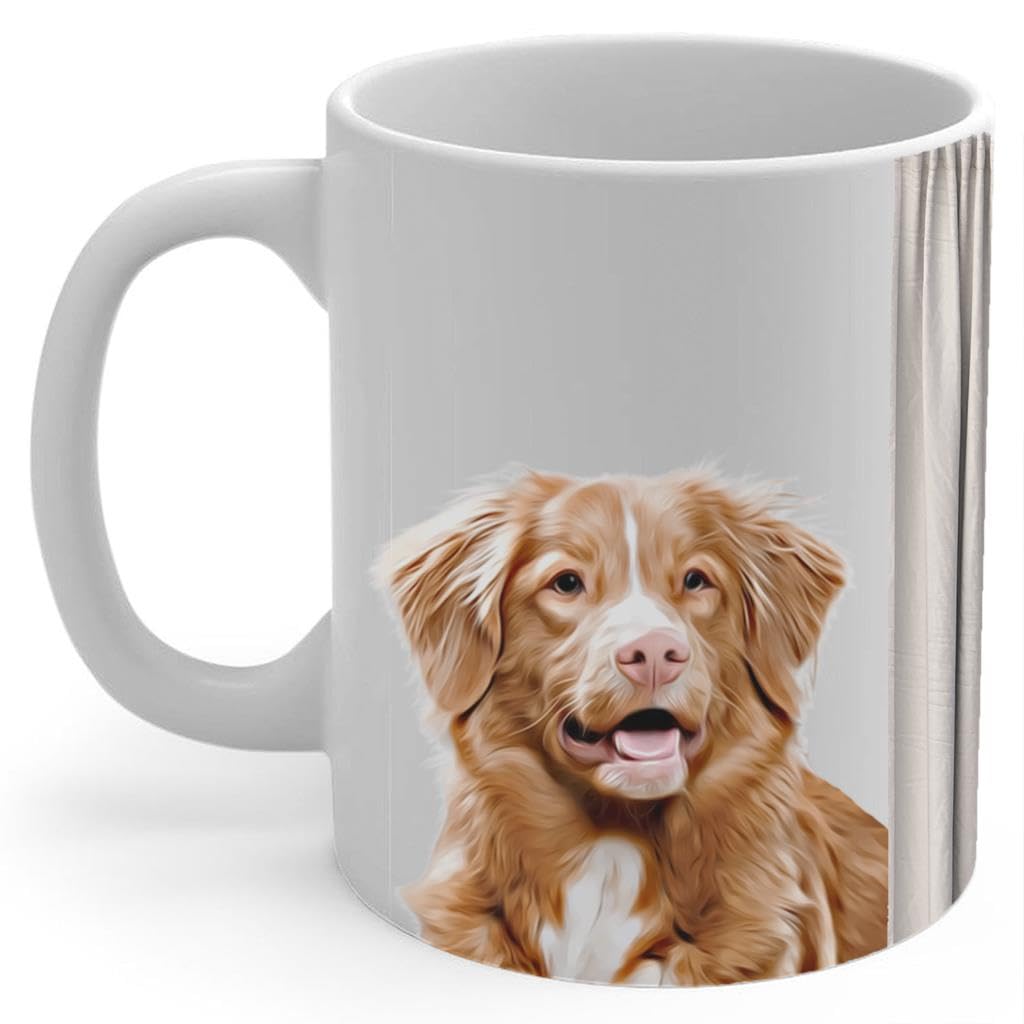 Copper Nova Scotia Duck Tolling Retriever Portrait Mug 11oz White - Cute Curtain Peeking Design Ceramic Coffee Cup - Gifts for Dog Lovers