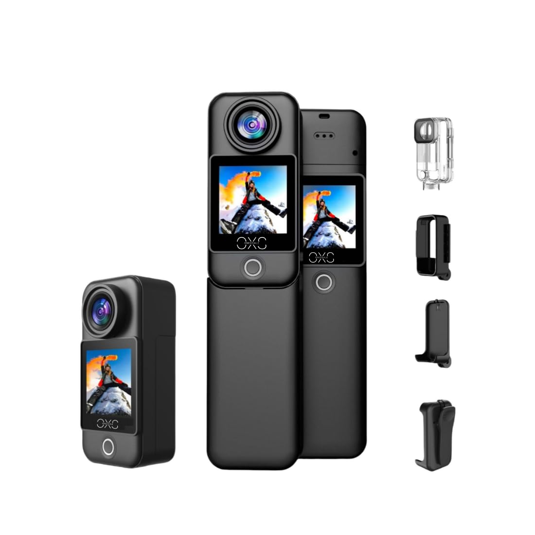 OneXsale C300 BL 4K Action Camera, Dual Touch Screen, 6-Axis Stabilization, IP68 Waterproof, 20MP, 154° Ultra-Wide Lens, Remote Control for Adventure Sports, Diving, Biking