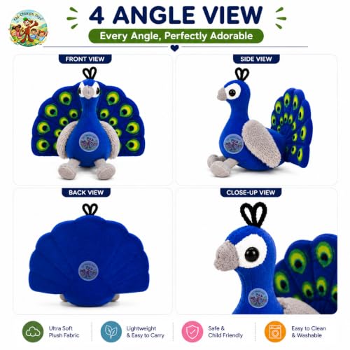 Image of Chi-Chimpu Toyss Sitting Peacock Soft Toy 25cm | Cute Blue Peacock Plush Stuffed Toy for Kids | Soft & Cuddly Bird Toy | Decorative Peacock Toy | Birthday Gift for Boys & Girls
