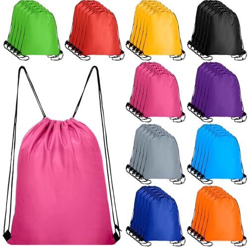 Lzerking Drawstring Backpack Bulk 50 Pcs Drawstring Bags Bulk Nylon Draw String Back Bag for Gift Bag for Men Women, 10 Colors
