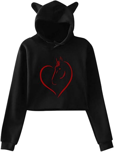 Amazon.com: Caballo con corazón mujeres chica suéter sudadera con capucha  gato oído Crop Top sudadera con capucha : Ropa, Zapatos y Joyería