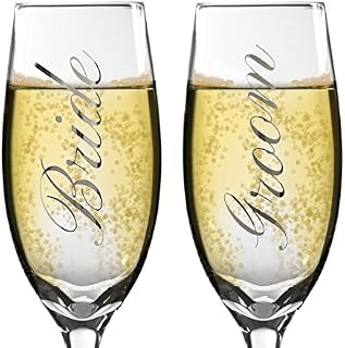 Bride and Groom Champagne Glasses - Set of 2 Elegant Toasting Flutes