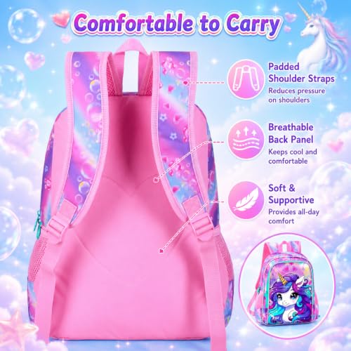 Image of CCJPX 3PCS Unicorn Backpack for Girls, 16 inchKids Preschool Bookbag Set, Cute Water Resistant Elementary School Bag and Lunch Box