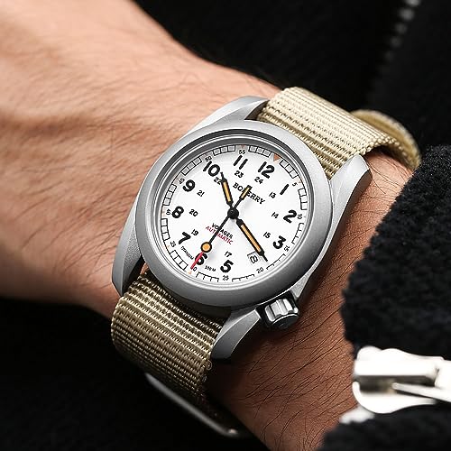 Image of BODERRY Men's Titanium Automatic Military Watch 40mm, Day Date, 100M Waterproof, Japanese Mechanical Movement Voyager