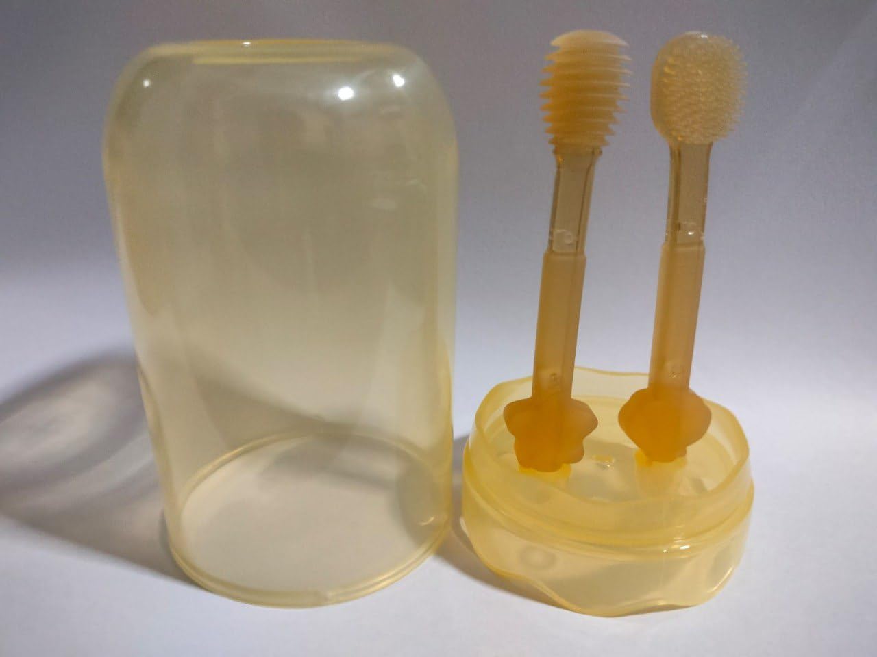 Baby Toothbrush Set with Storage Case, Soft Silicone Bristles, 2-Pack, Beige 4