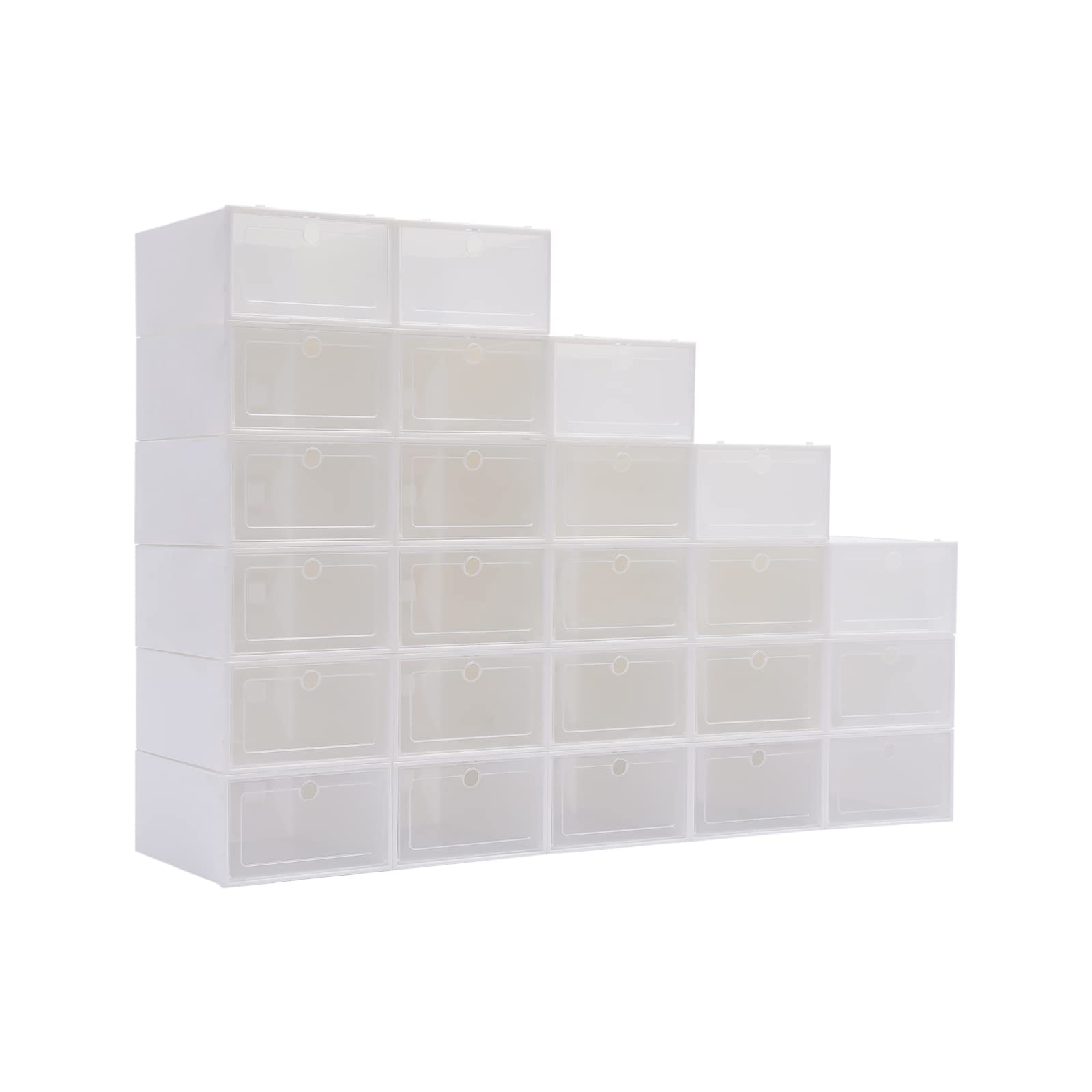 24 cajas de zapatos transparentes apilables, cajas de almacenamiento de zapatos, cajas de zapatos de plástico de gran volumen, tamaño cada uno: 33 × 23 × 14 cm