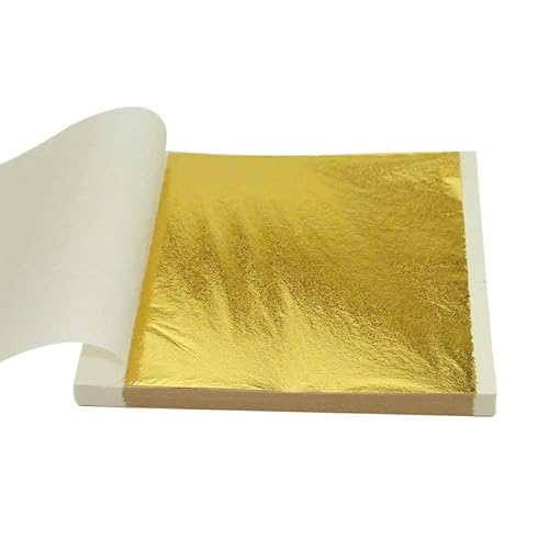 100 Sheets Gold Metallic Foil for Crafts, Classic Metal Leaf Pack, Decorative Golden Gilding Paper for Art, Resin Design, DIY Projects, Radiant Gold Leafing Sheets, Furniture Restoration