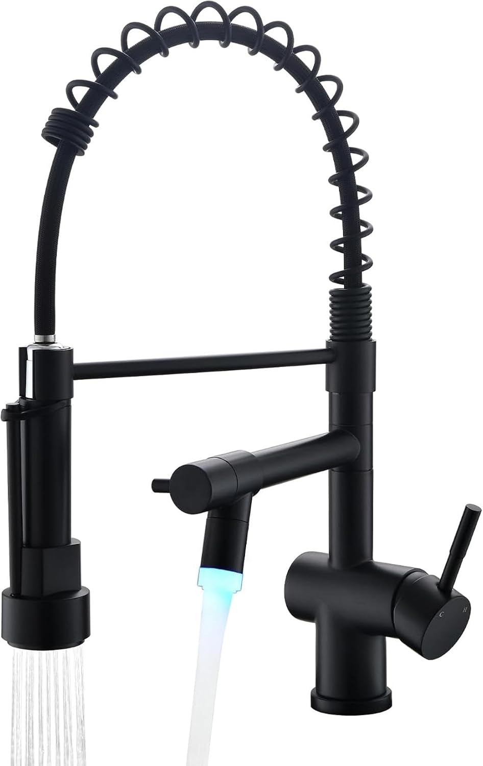  Kitchen Faucet with Pull Down Sprayer, Matte Black LED Light