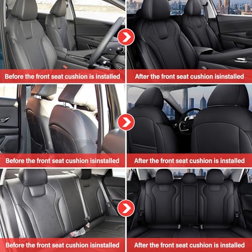 Image of AOMSAZTO Seat Covers for Hyundai Elantra 2021 2022 2023 2024 2025 2026 | SE SEL /SEL Sport & 2021-2026 Hybrid Blue Customized Faux Leather Car Seat Cover-Full Set Black