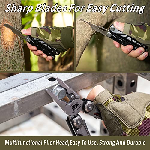 Folding Multitool Plier With Tungsten Steel Wire Cutter,Cool Gadget Gift For Men Dad Husband,With Sheath For Survival,Camping, Exploring By Dignity Lion(Black) #TOP4