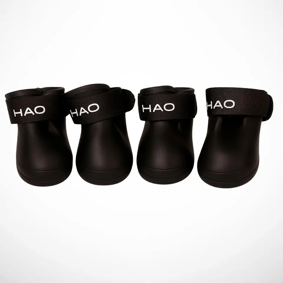 Botinha de Chuva de Silicone para Cachorro Pet Bota Sapato Impermeável Ajustável (PRETO, GRANDE (L))