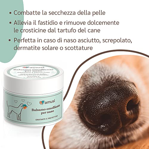 amusi Crema Naso Cane Naturale 100 ml Made in Italy con Calendula - Contro Dermatite e Secchezza | Balsamo Naso Cane Idratante per Il Tartufino Irritato dal Sole - Crema Naso Bulldog Francese