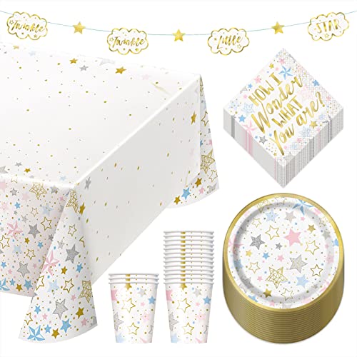 Twinkle Little Star Metallic Party Supplies Shiny Gold Star Paper Dinner Plates Beverage Napkins Serves 16