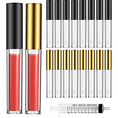 18 Pieces Empty Lip Gloss Tube Container 3 ml Clear Mini Refillable Lip Balm Bottle with Plastic Syringe for DIY Makeup Lipstick Lip Sample Homemade Lip Balm, 2 Colors