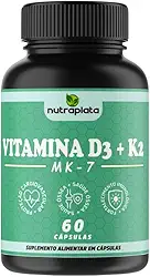 Vitamina D3 2000 UI + K2 MK-7 100mg | 60 Cápsulas | Suplemento para Ossos e Imunidade | Sem Glúten e Lactose