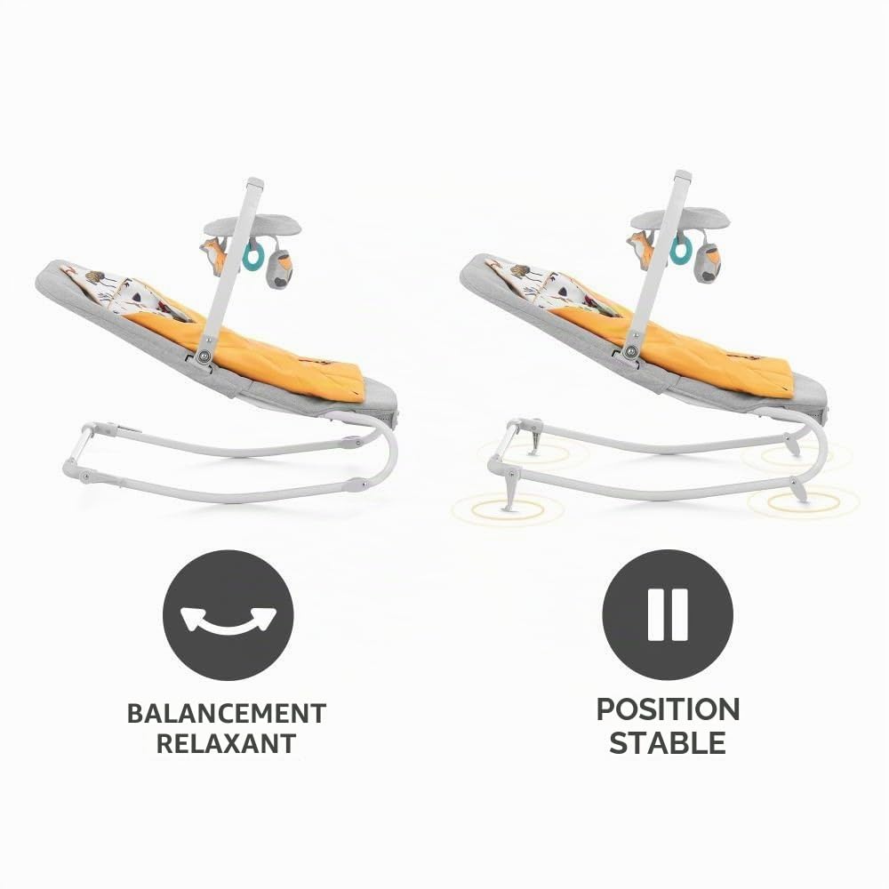 Kinderkraft FELIO2 Transat Bébé evolutif, Balancelle dès la naissance, avec Gigoteuse, Moustiquaire, Arche avec 3 jouets, Extrêmement légère et pliable, Contrôler les vibrations, Jaune