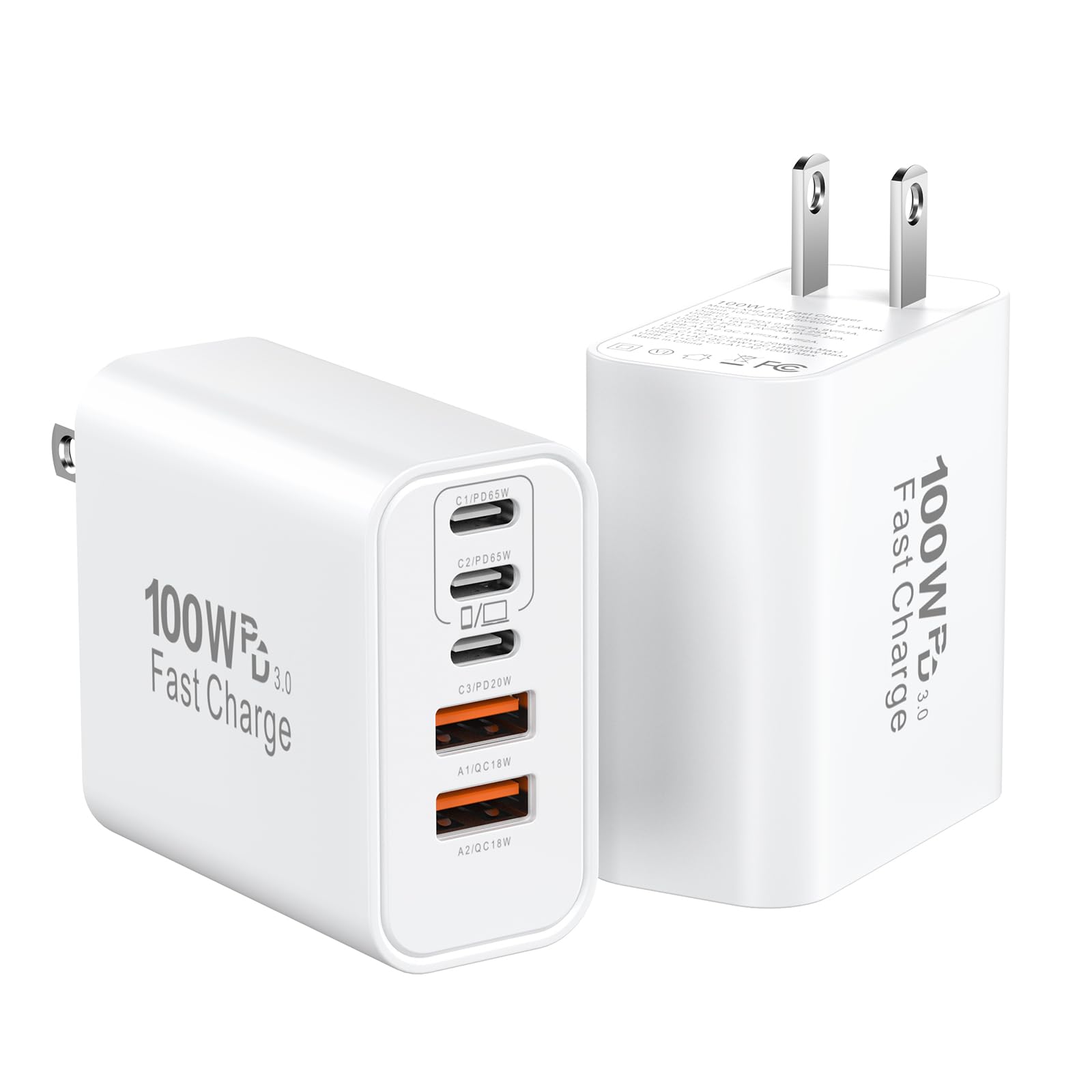 USB C Charger Block Fast Charging, 100W Super Fast USBC Cube 2Pack 65W USB-C Multiport Type C Phone Chargers Plug Power Adapter Brick for iPhone 17/16/15/14/13/12/Pro Max/iPad Pro/Samsung Galaxy S26 White