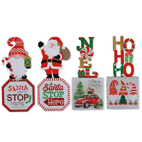 Aovdy 4 Pcs Christmas Table Signs Decorations Wooden Centerpiece Tabletop