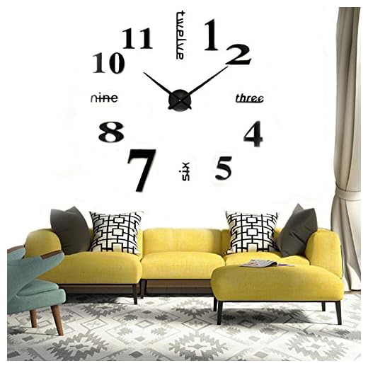 DIY Wall Clock Modern Large 3D Wall Clock Mirror Stickers Home Office Decor,Black