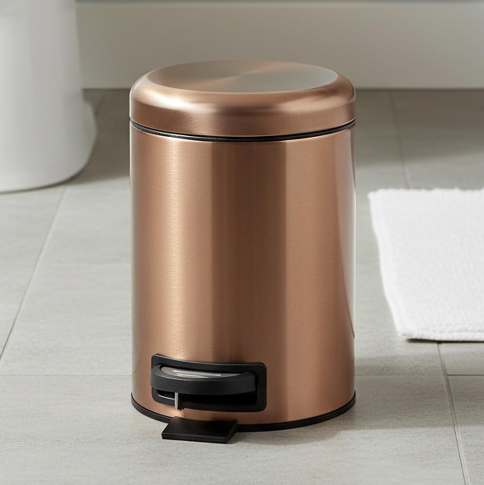 Inbagno Pattumiera Bagno 3 Litri A Pedale In Acciaio Inox Rame Opaco – Cestino Rifiuti Anti-Impronta