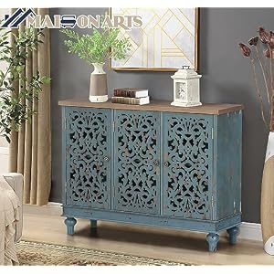 MAISON ARTS Accent Cabinet with Doors, Kitchen Sideboard Buffet Cabinet with Storage Farmhouse Credenza Cabinet for Dining Room Living Room Entryway, Solid Wood Legs, Rated for 260 lbs, Blue MAISON ARTS Accent Cabinet with Doors Kitchen Sideboard Buffet Cabinet with Storage Farmhouse Credenza Cabinet for Dining Room Living Room Entryway Solid Wood Legs Rated for 260 lbs Blue