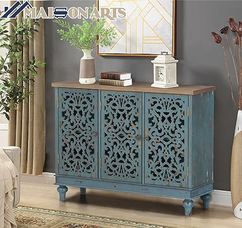 MAISON-ARTS-Accent-Cabinet-with-Doors-Kitchen-Sideboard-Buffet-Cabinet-with-Storage-Farmhouse-Credenza-Cabinet-for-Dining-Room-Living-Room-Entryway-Solid-Wood-Legs-Rated-for-260-lbs-Blue MAISON ARTS Accent Cabinet with Doors Kitchen Sideboard Buffet Cabinet with Storage Farmhouse Credenza Cabinet for Dining Room Living Room Entryway Solid Wood Legs Rated for 260 lbs Blue