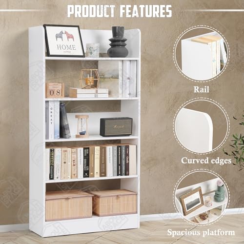 Image of ABOUT SPACE Bookshelf for Home - 5 Tier Books Rack for Study Room Multipurpose Open Shelf for Home, Office, School Engineered Wood Book Organizer Shelf (White - L 62.5 x B 23.5 x H 131 cm)